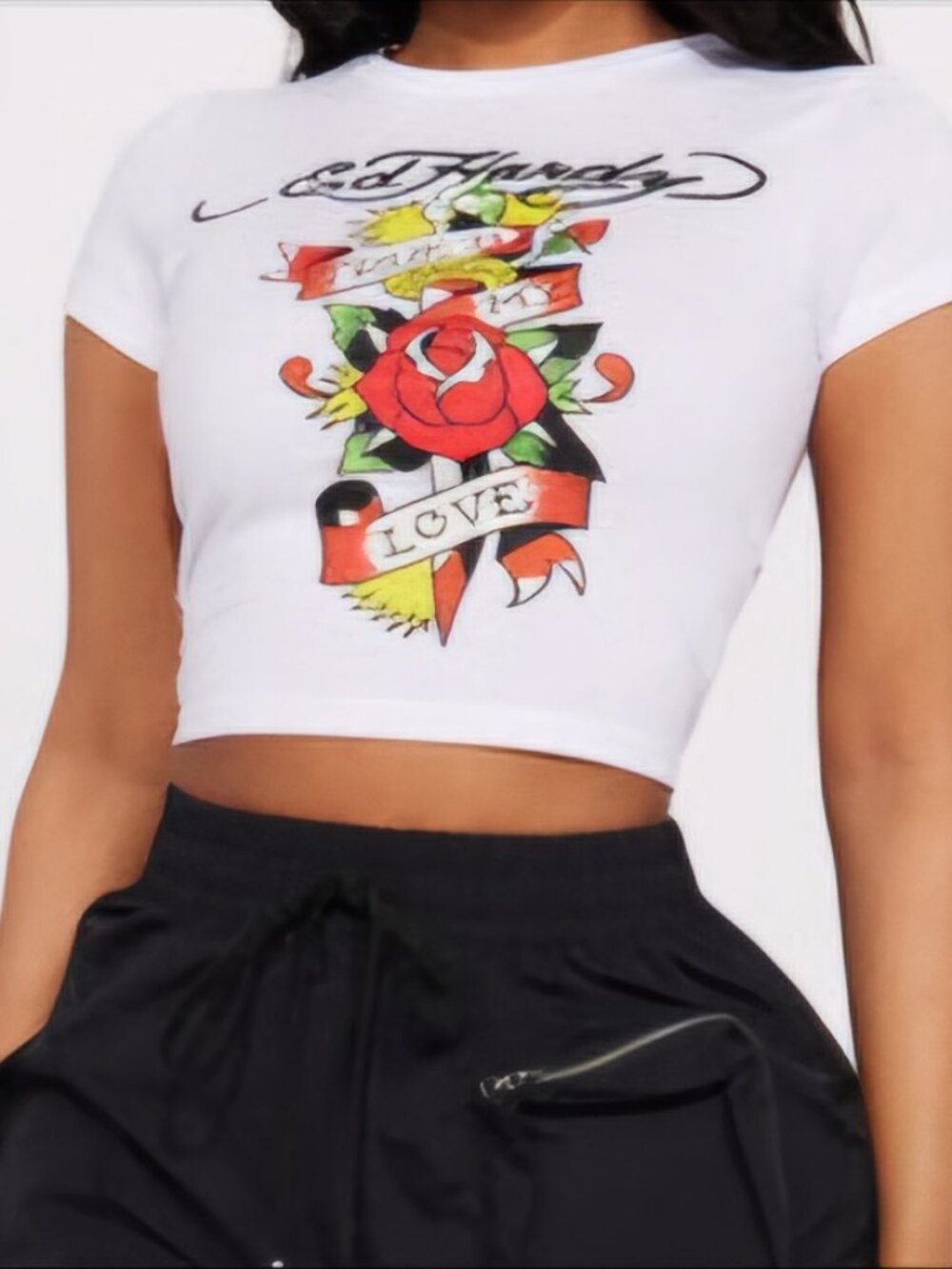 Ed Hardy Dagger And Rose Fitted Tee Large
